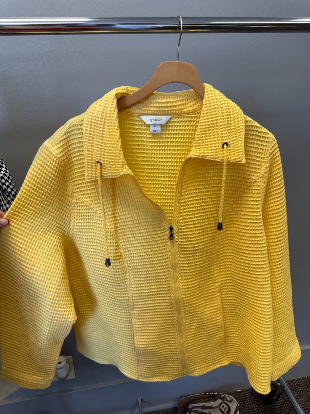 CJ Banks Yellow Waffle-Knit Utility Jacket